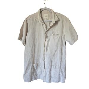 La Paz Mens XL Beige Linen Cotton Short Sleeve Button Down Shirt 3 Pocket Casual